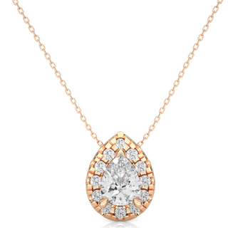 1 Ct Pear Shaped Moissanite Halo Pendant In Rose Gold