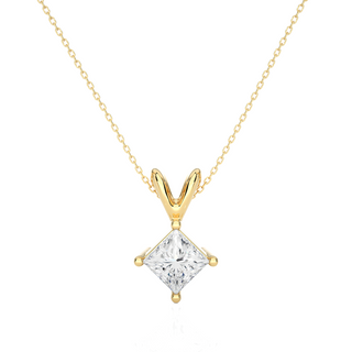 0.5 Carat Princess Shaped Moissanite Solitaire Pendant in Yellow Gold