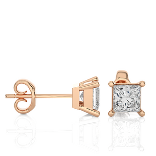 1 Ct Princess Cut Moissanite Solitaire Stud Earrings In Rose Gold