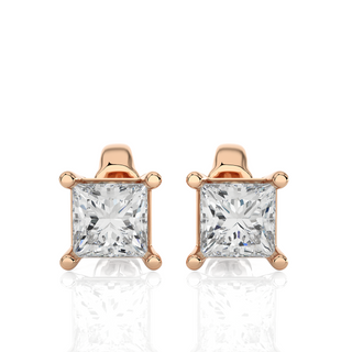 Princess Cut Soliatire Moissanite Earrings rose gold