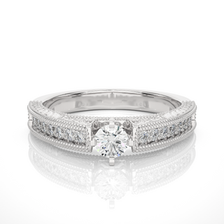1.50 Ct Round Moissanite Vintage Ring With Beads Accent In Yellow Gold