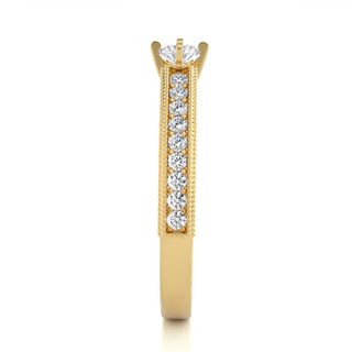 1.50 Ct Round Moissanite Vintage Ring With Beads Accent In Yellow Gold