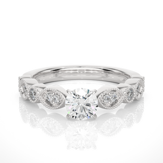 2 Carat Round Moissanite Beads Setting Wedding Ring In White Gold