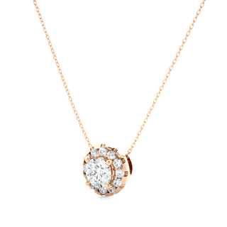 0.50 Carat Slim Scallop Halo Round Moissanite Pendant In Rose Gold