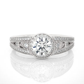 1.50 Carat Round Moissanite Split Shank Halo Engagement Ring In Yellow Gold