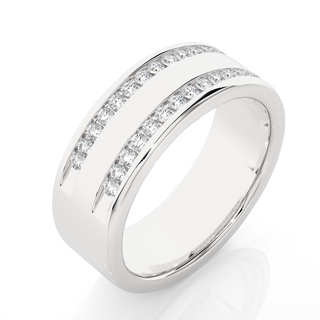 1 Ct Round Moissanite Two Row Wedding Band In Silver