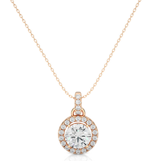 1.50 Carat Halo Round Moissanite Pendant In Silver