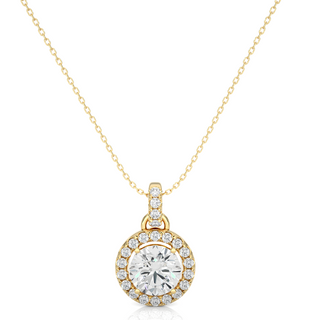 1.50 Carat Halo Round Moissanite Pendant In Silver