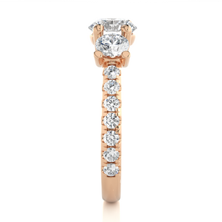 2.50 Ct Round Moissanite Three Stone Ring with Accent in Rose Gold
