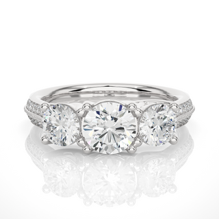 2.50 Carat Round Cut Two Row Pave Set Moissanite Ring in Silver
