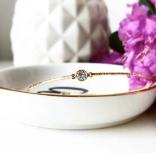 1 Ct Round Bezel Setting Moissanite Bangle Bracelet in Yellow Gold