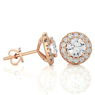 2 Carat Moissanite Halo Push Back Stud Earrings In Rose Gold Loose Moissanite