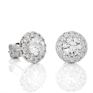 2 Carat Moissanite Halo Push Back Stud Earrings In White Gold