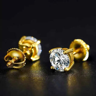 2 Ct Round Shape Push Back Moissanite Stud Earrings For Men's
