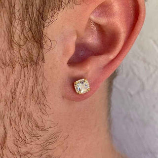2.20 Ct Princess Cut Halo Moissanite Earrings in Yellow Gold