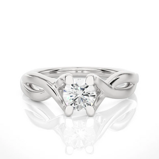 Front view of 0.50 Ct Moissanite Twisted Solitaire Engagement Ring In White Gold, highlighting the brilliant center moissanite stone.