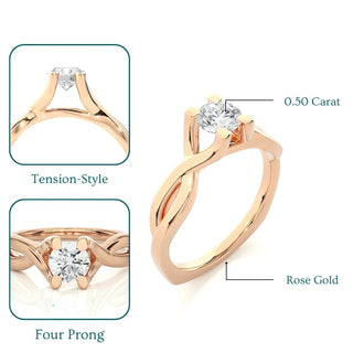 0.50 Ct Moissanite Twisted Solitaire Engagement Ring In Rose Gold