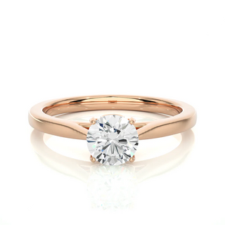 Front view of 0.75 Carat Round Moissanite Solitaire Engagement Ring in Rose Gold, highlighting the brilliant center moissanite stone.