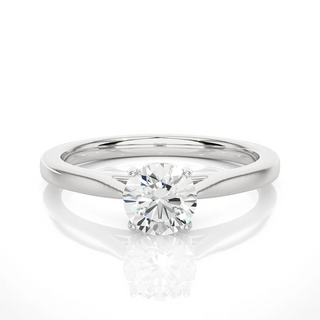 Front view of 0.75 Carat Round Moissanite Solitaire Engagement Ring in White Gold, highlighting the brilliant center moissanite stone.