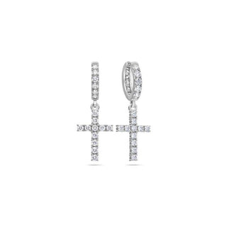 1.5 Carat Round Moissanite Drop Cross Earrings In White Gold