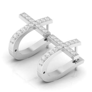 1.80 Carat Round Moissanite Cross Hoop Earrings In White Gold