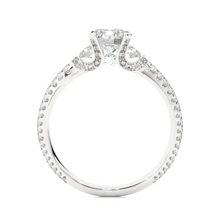 Side profile of 1 Carat Round Cut Moissanite Engagement Ring With Accents in Silver, highlighting the prong setting.