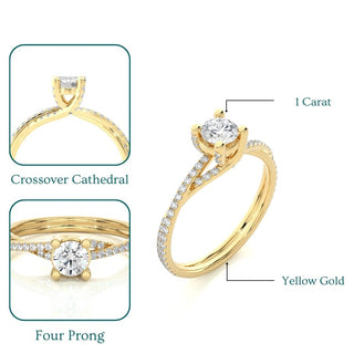 1 Carat Round Moissanite Twisted Solitaire Ring In Yellow Gold
