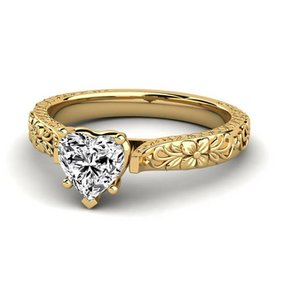 1 Ct Heart Shape Moissanite Vintage Engagement Ring in Yellow Gold