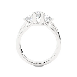 Side profile of 2 Carat 3 Stone Round Cut Moissanite Ring in White Gold, highlighting the prong setting.