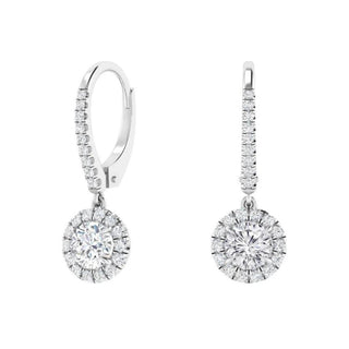 2 Carat Pair Round Shape Moissanite Dangle Earrings In White Gold