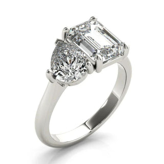 3.5 Carat Emerald & Pear Cut Moissanite Toi et Moi Ring In White Gold