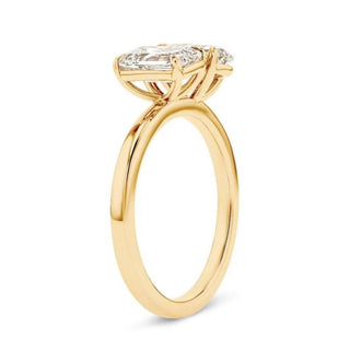 3.8 Carat Emerald & Oval Cut Moissanite Toi et Moi Ring In Yellow Gold