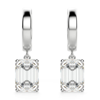 3 Carat Emerald Cut Moissanite Drop Earrings In White Gold