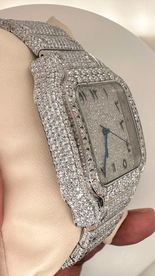 Side Angle Arabic Dial Moissanite Square Watch