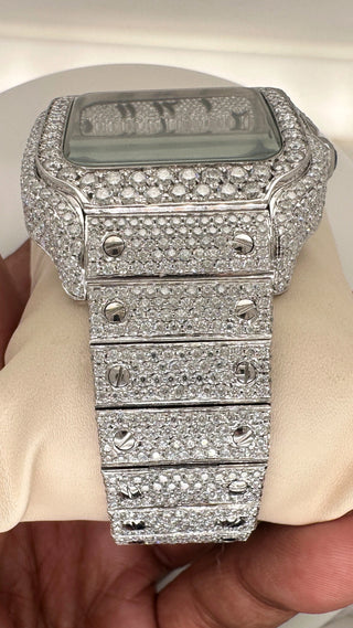 Close View of Arabic Dial Moissanite Square Watch Steel Belt