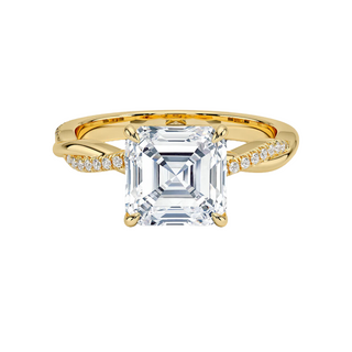 1.50 Carat Asscher Cut Twisted Moissanite Ring in Yellow Gold