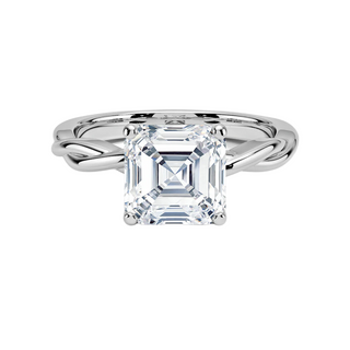 1.50 Carat Asscher Cut Twisted Moissanite Ring in White Gold
