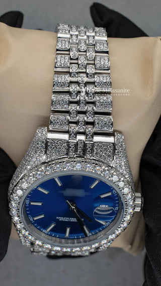Blue Face Dial Moissanite Diamond Watch | 41MM
