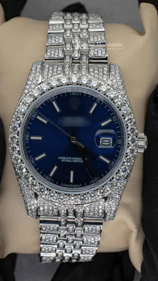 Blue Face Dial Moissanite Diamond Watch | 41MM