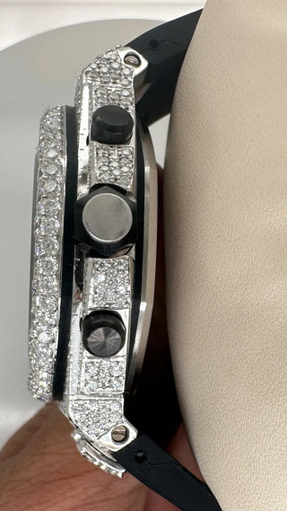 Side Angle Bust Down Rubber Band Moissanite Watch