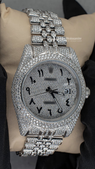 Close angle Datejust Full Iced Out Moissanite Watch