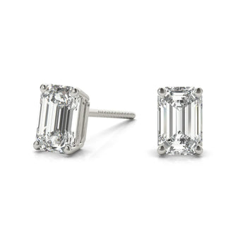 1 Ct Emerald Cut Solitaire Moissanite Stud Earrings in White Gold