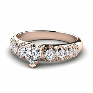  Heart And Round Shape Moissanite Vintage Engagement Ring in Rose Gold