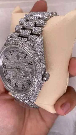 Side view of Moissanite Presidential Watch For Men | 41 MM