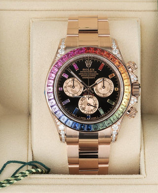 Rainbow Bezel Luxury Chronograph Moissanite Rolex Watch – Rose Gold Tone