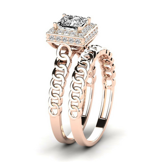 1.50 Ct Princess Cut Hidden Halo Moissanite Bridal Set Ring in Yellow Gold