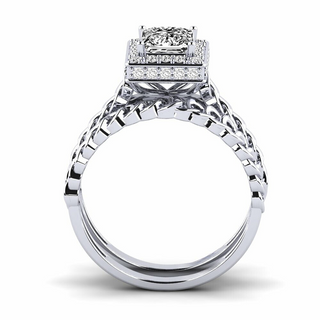 1.50 Ct Princess Cut Hidden Halo Moissanite Bridal Set Ring in Yellow Gold