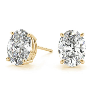 0.50 - 5 Carat Oval Cut Solitaire Moissanite Stud Earrings in Yellow Gold