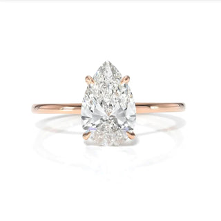 1.50 Ct Pear Shaped Hidden Halo Moissanite Ring in Rose Gold
