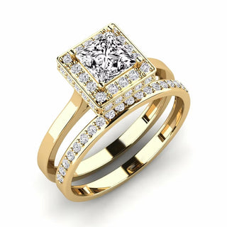 1.50 Ct Princess Shape Halo Moissanite Bridal Set Ring in Rose Gold